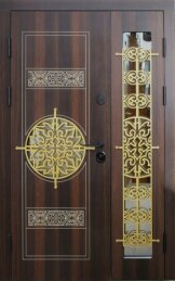 Двухстворчатая металлическая дверь премиум класса с окошком кованая ДВ-83
